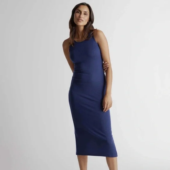 Quince Navy Tencel Rib Knit Sleeveless Dress Small - Picture 1 of 12